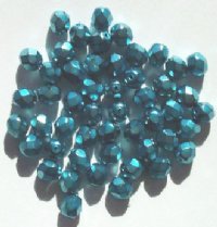 50 6mm Faceted Matte Metallic Aqua Beads